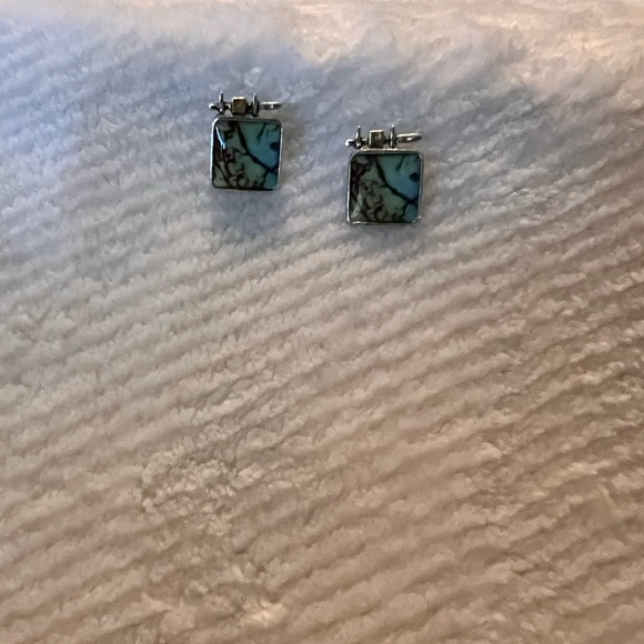 Green Square Arts and Crafts Glass Artist Designed Earrings - Picture 4 of 6